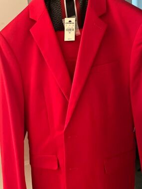 Express Men’s Bright Red Single-Breasted Blazer